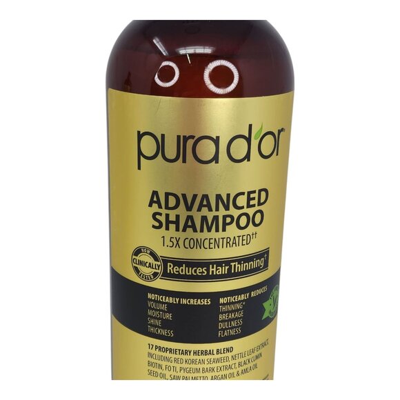 Pura Dor Advanced Shampoo Jumbo 33.8oz Reduces Hair Thinning Volumizes 2 Pack - Picture 4 of 11